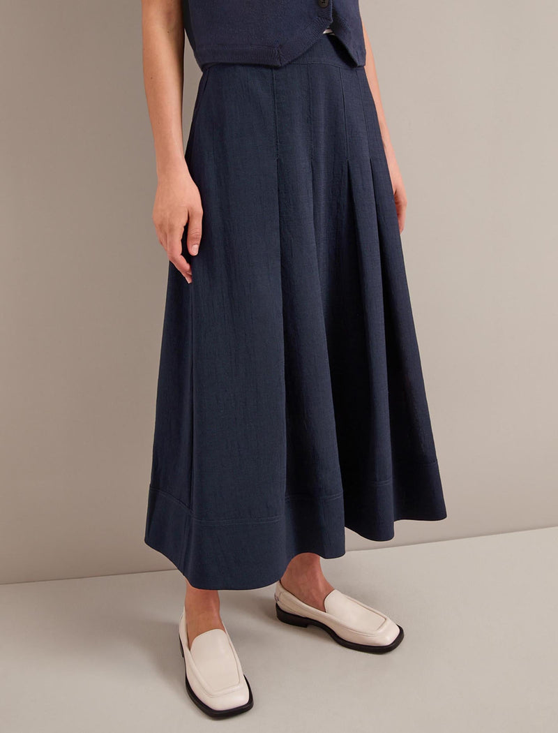 Sophia Techni Voile Pleated Maxi Skirt - Navy