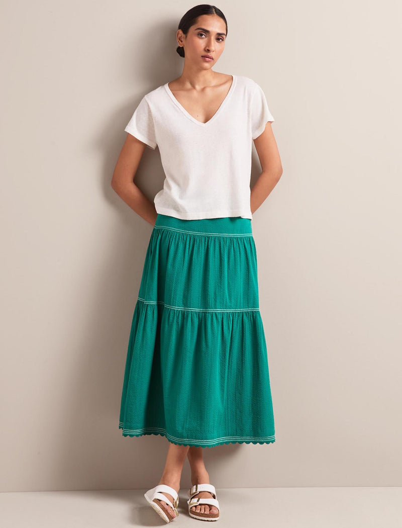 Sylvia Cotton Seersucker Maxi Skirt - Dark Green