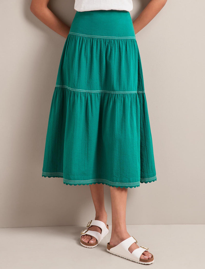 Sylvia Cotton Seersucker Maxi Skirt - Dark Green