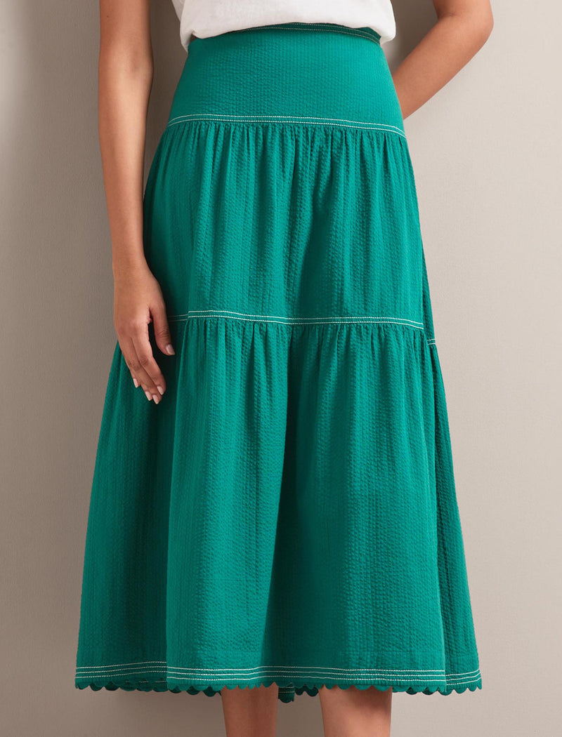 Sylvia Cotton Seersucker Maxi Skirt - Dark Green