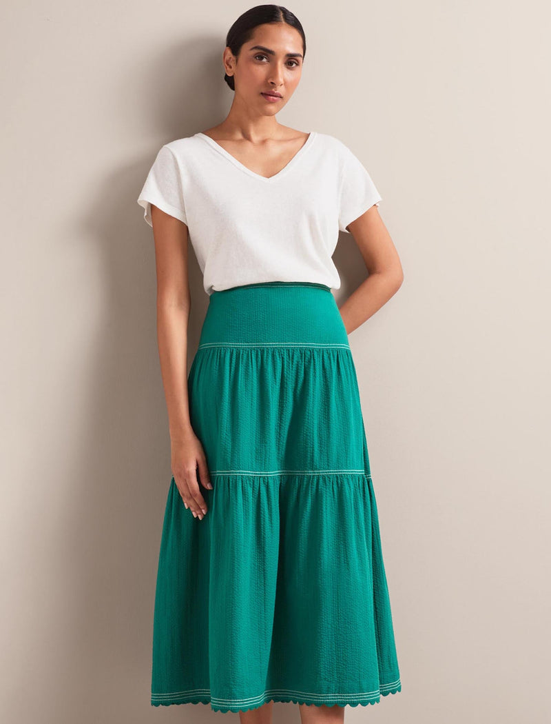 Sylvia Cotton Seersucker Maxi Skirt - Dark Green