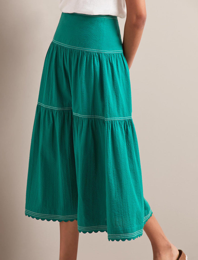 Sylvia Cotton Seersucker Maxi Skirt - Dark Green