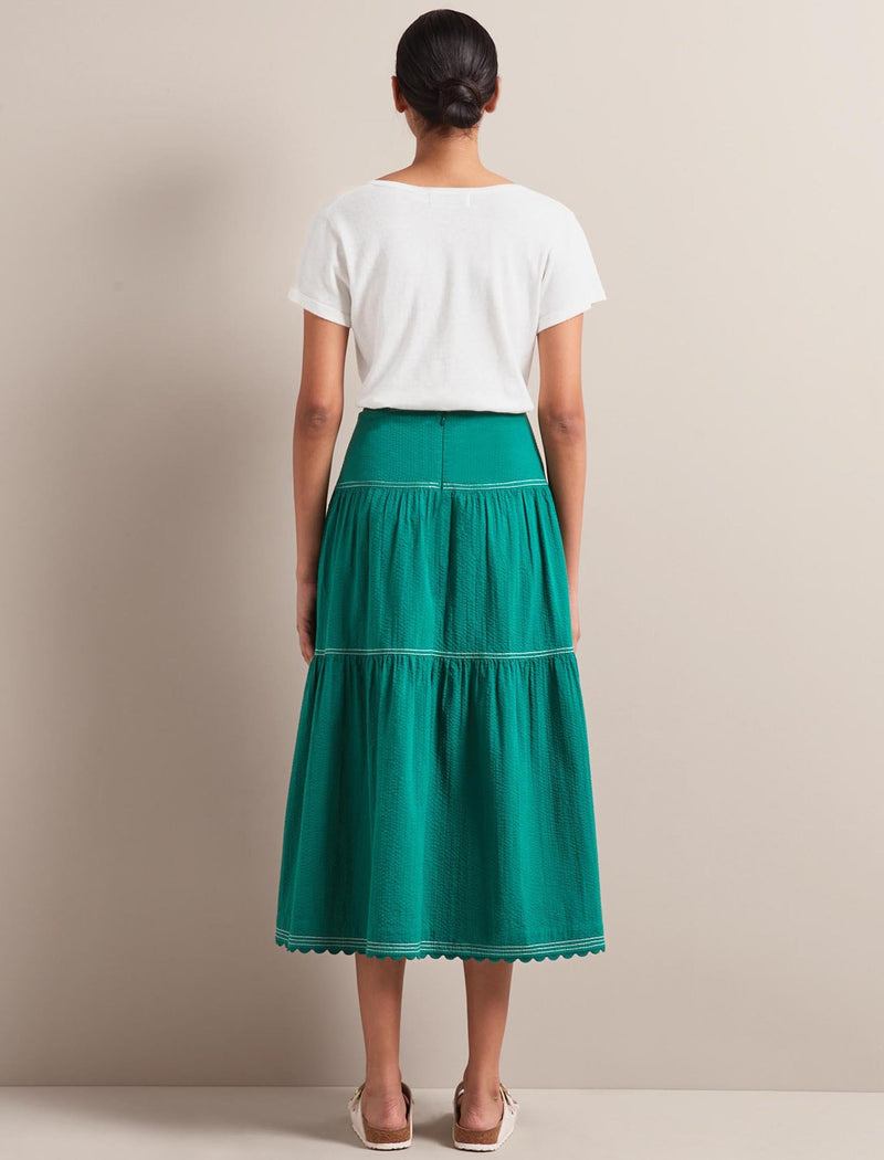 Sylvia Cotton Seersucker Maxi Skirt - Dark Green