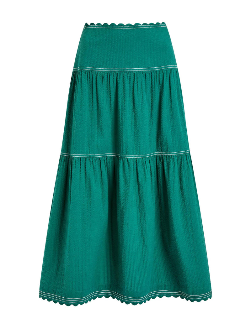 Sylvia Cotton Seersucker Maxi Skirt - Dark Green