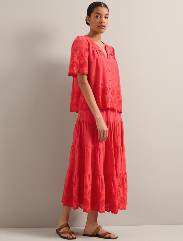 Kira Organic Cotton Skirt - Coral