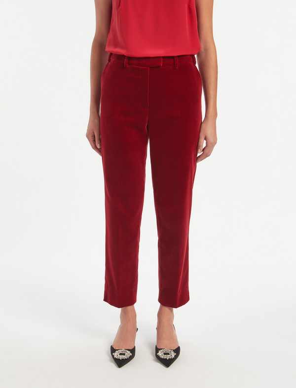 Tatum Velvet Tapered Trouser - Red