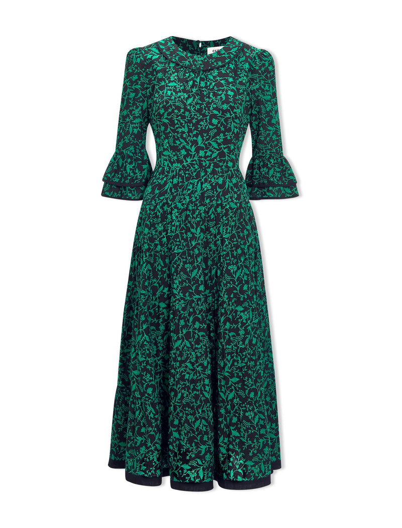 Elodie Cotton Maxi Dress - Green Bramble Print