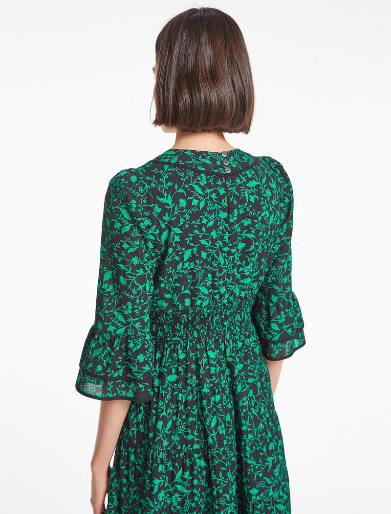 Elodie Cotton Maxi Dress - Green Bramble Print