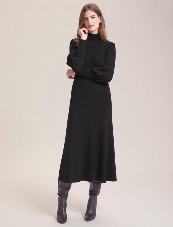 Eva Merino Wool Roll Neck Dress - Black