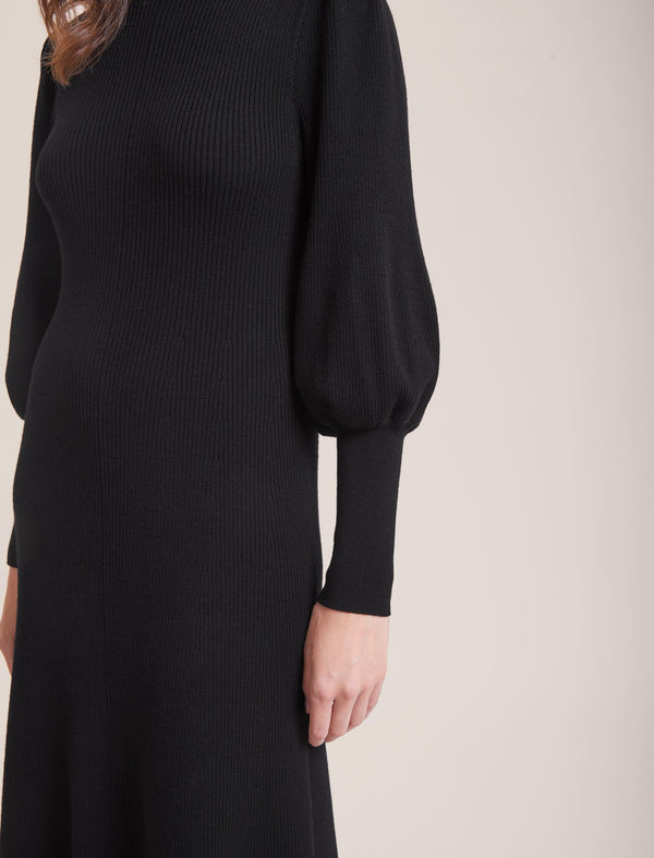 Eva Merino Wool Roll Neck Dress - Black