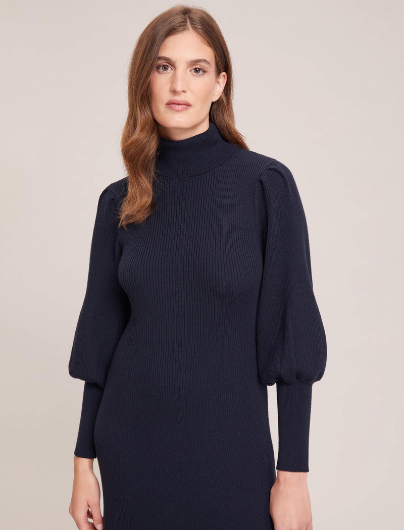 Eva Merino Wool Roll Neck Dress - Navy