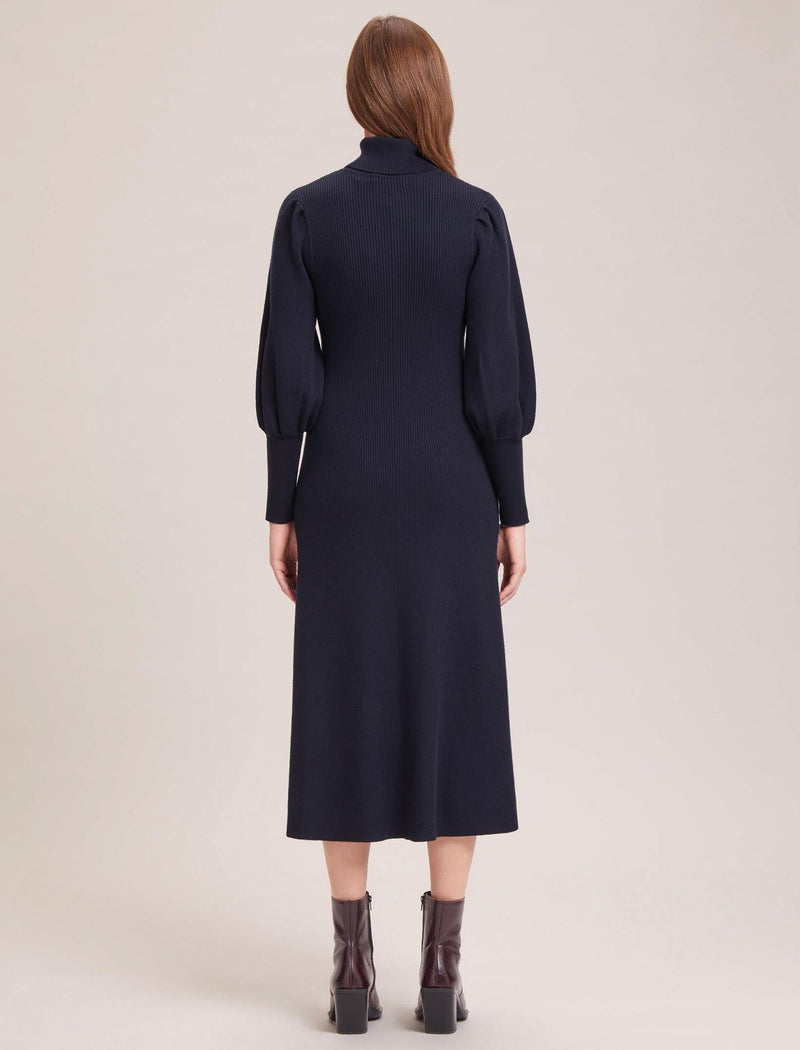 Eva Merino Wool Roll Neck Dress - Navy