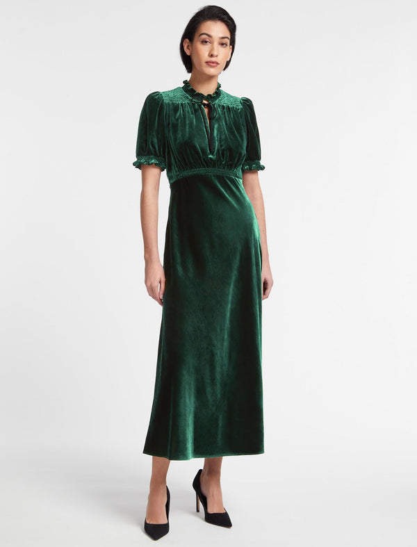 Irina Bias Cut Velvet Maxi Dress - Green