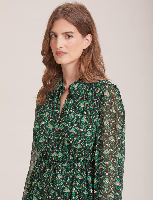 Kamryn Lurex Shirt Dress - Green Carnation Print
