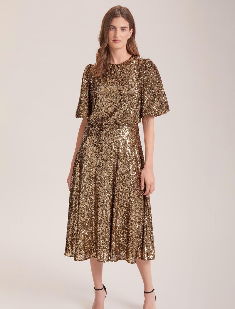 Marnie Sequin Midi Dress - Gold