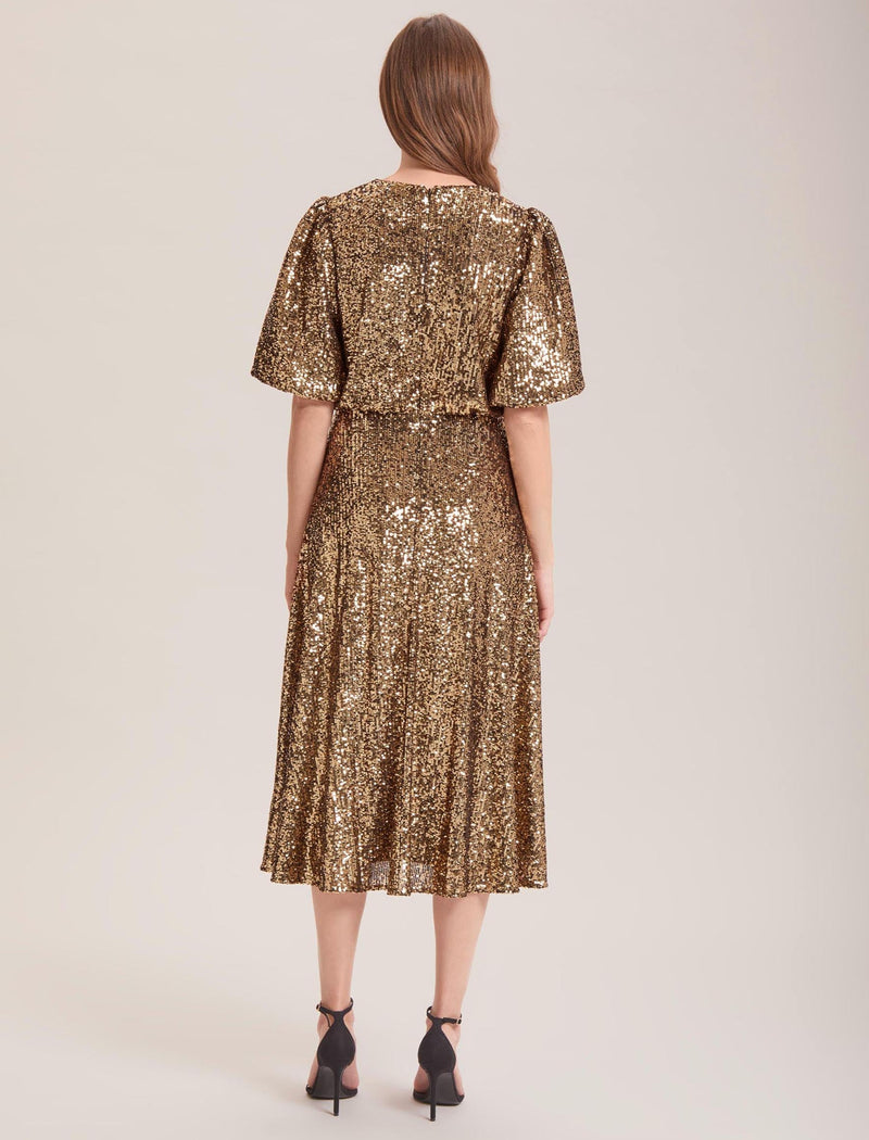 Marnie Sequin Midi Dress - Gold