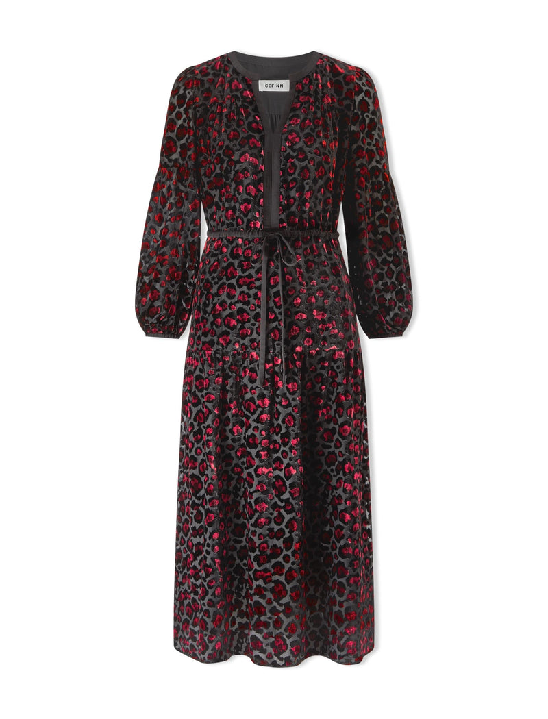 Addison Devoré Maxi Dress - Red Leopard Devoré