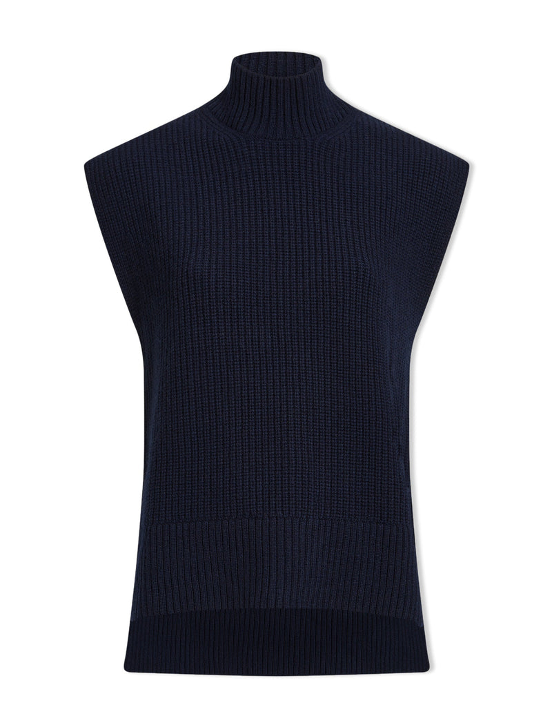 Janice Cashmere Blend Funnel Neck Sleeveless Jumper - Navy