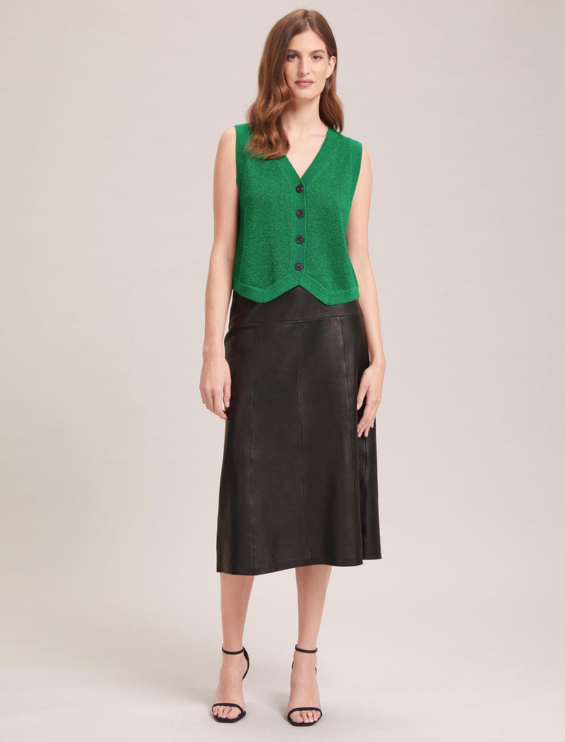 Wesley Lurex V Neck Waistcoat - Emerald Green