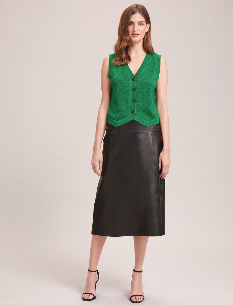 Wesley Lurex V Neck Waistcoat - Emerald Green