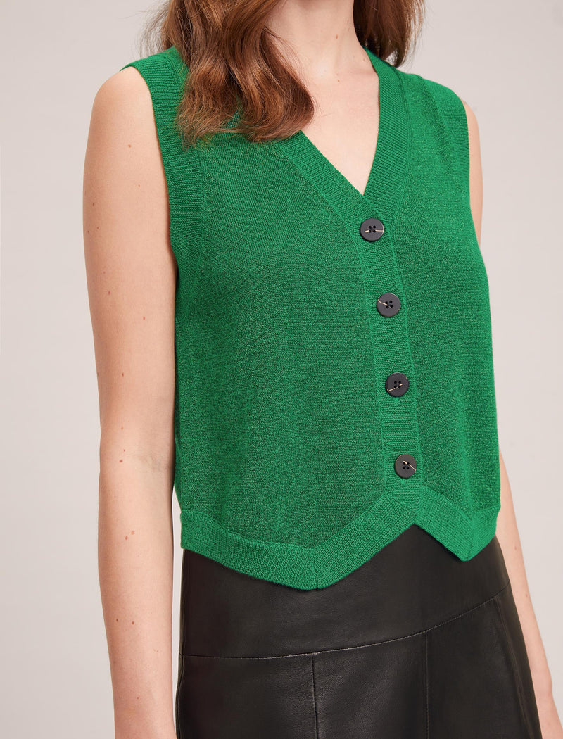 Wesley Lurex V Neck Waistcoat - Emerald Green