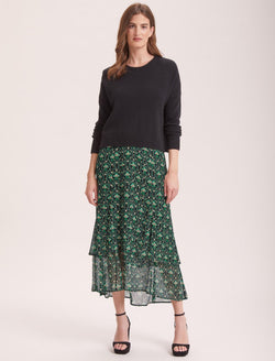 Lotta Lurex Maxi Skirt - Green Carnation Print