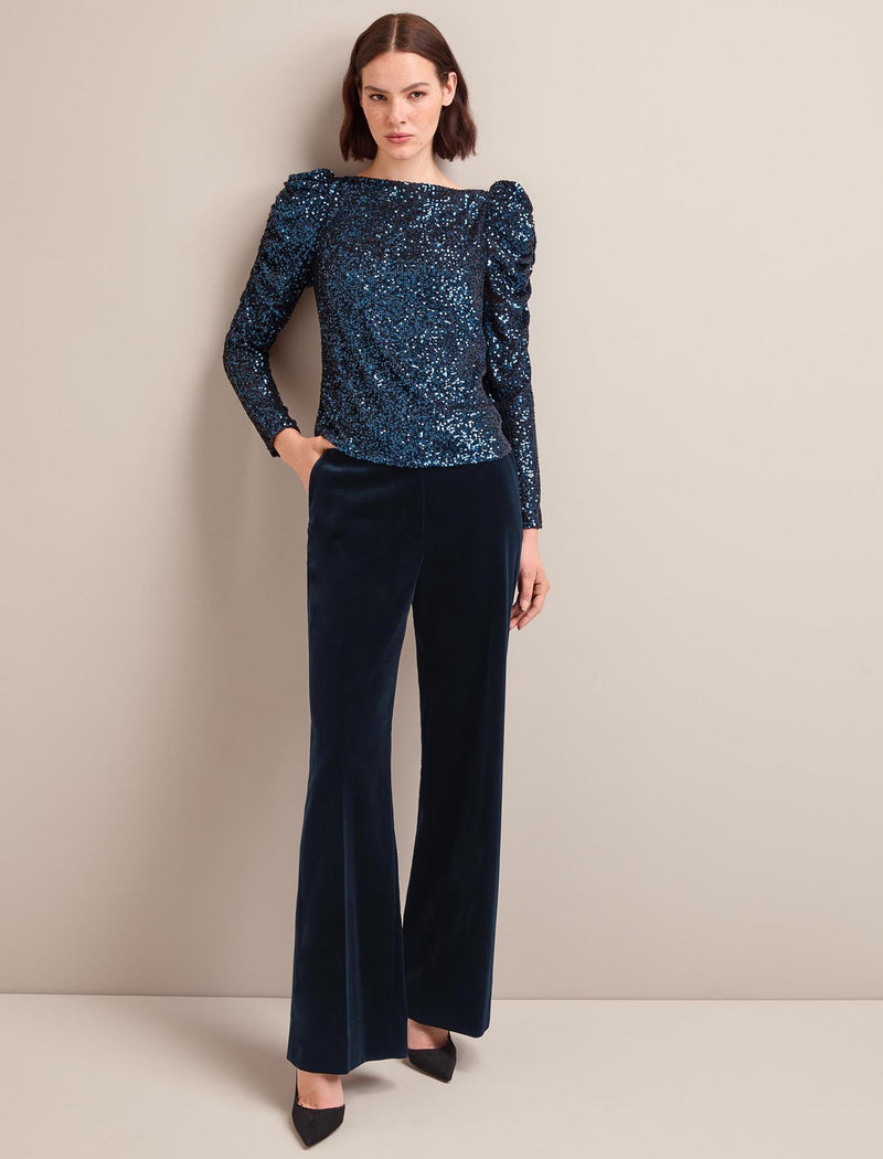 Cecile Sequin Blouse - Navy