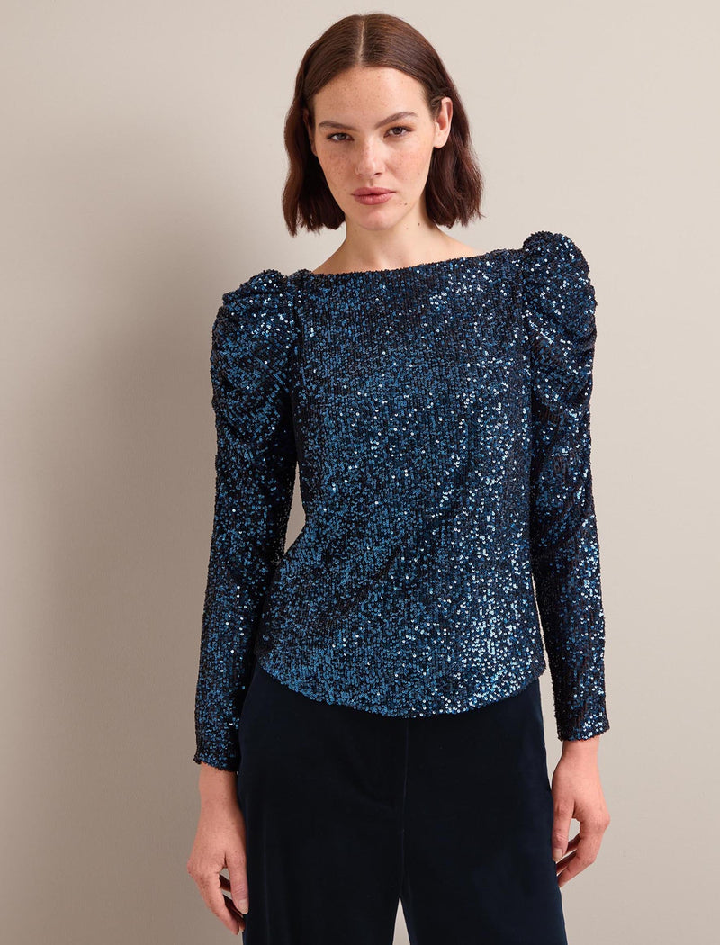 Cecile Sequin Blouse - Navy