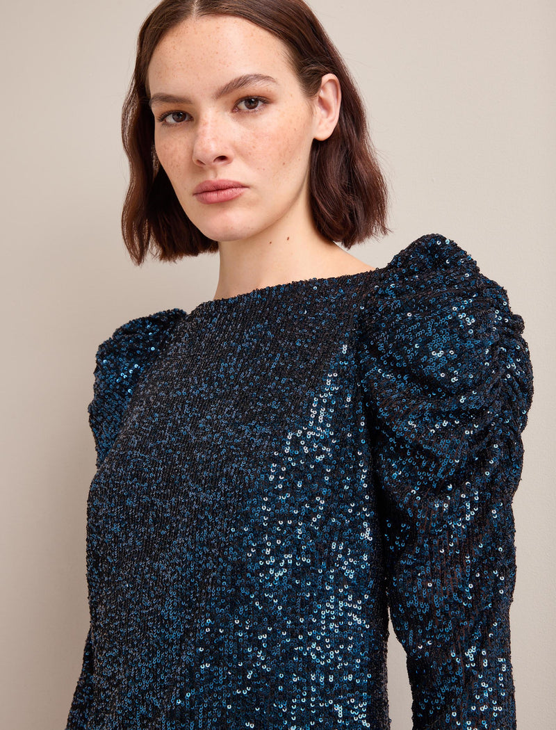 Cecile Sequin Blouse - Navy