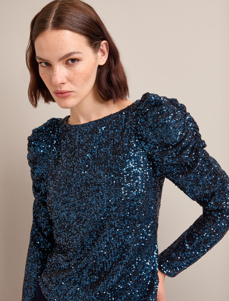 Cecile Sequin Blouse - Navy