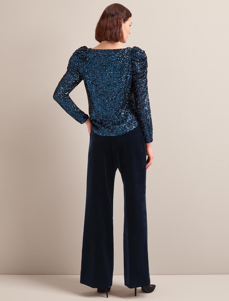 Cecile Sequin Blouse - Navy