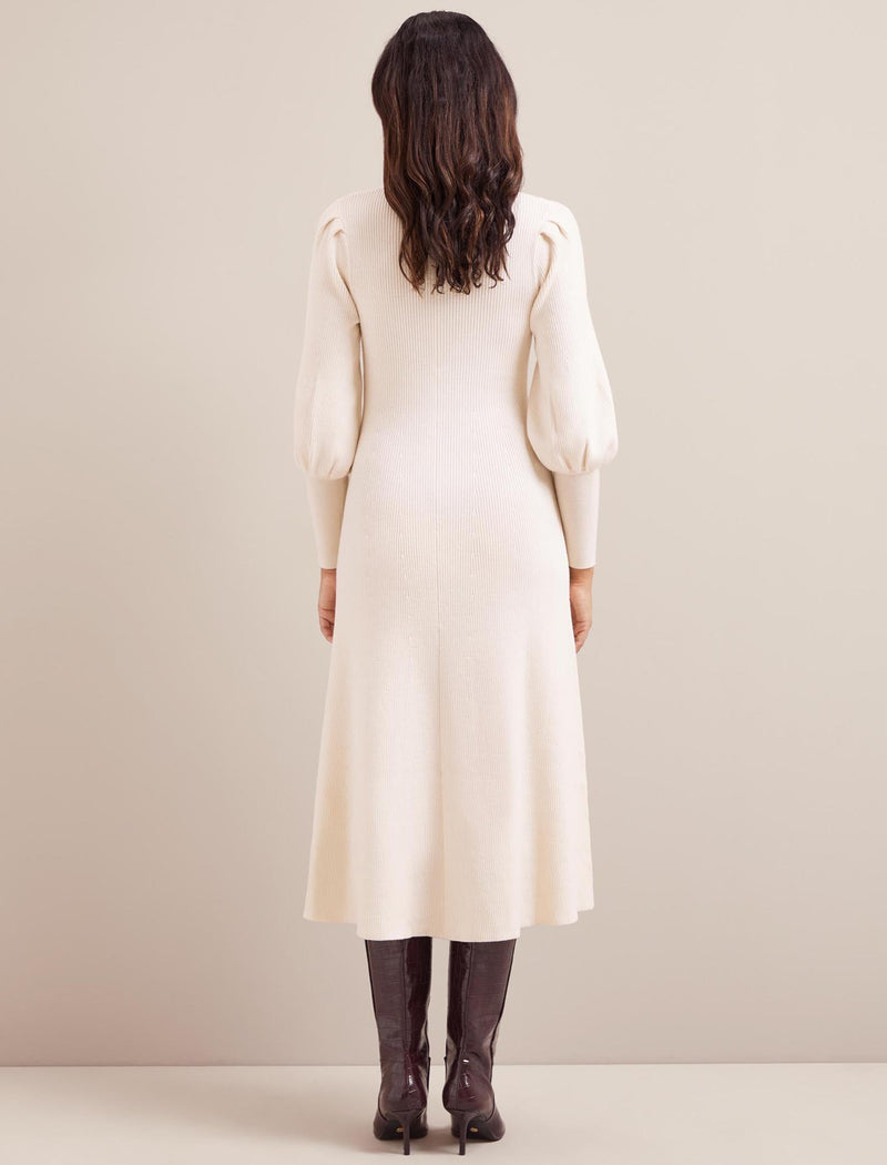 Eva Merino Wool Roll Neck Dress - Cream