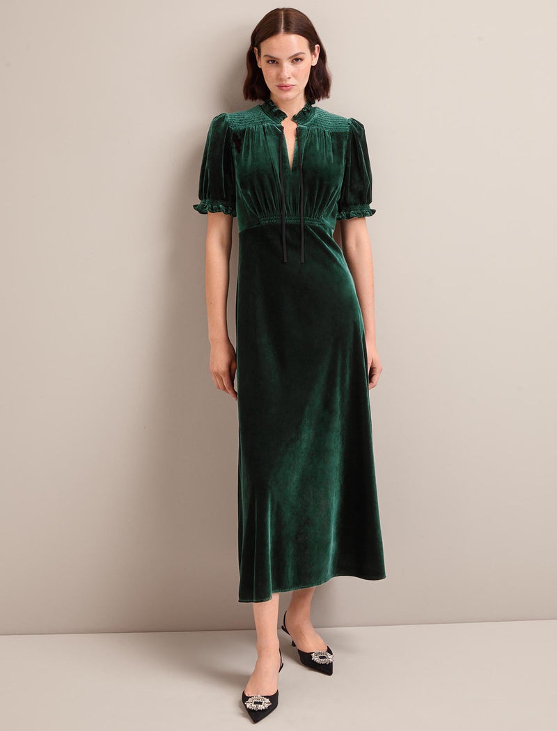 Irina Bias Cut Velvet Maxi Dress - Green