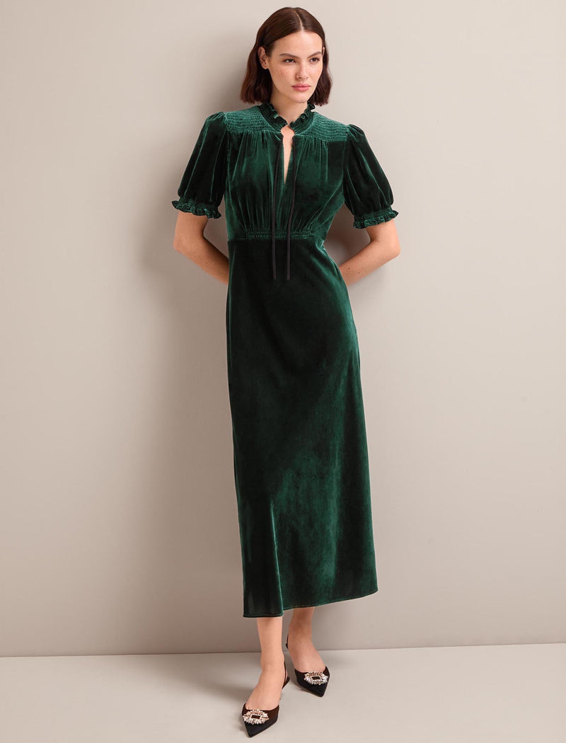 Irina Bias Cut Velvet Maxi Dress - Green