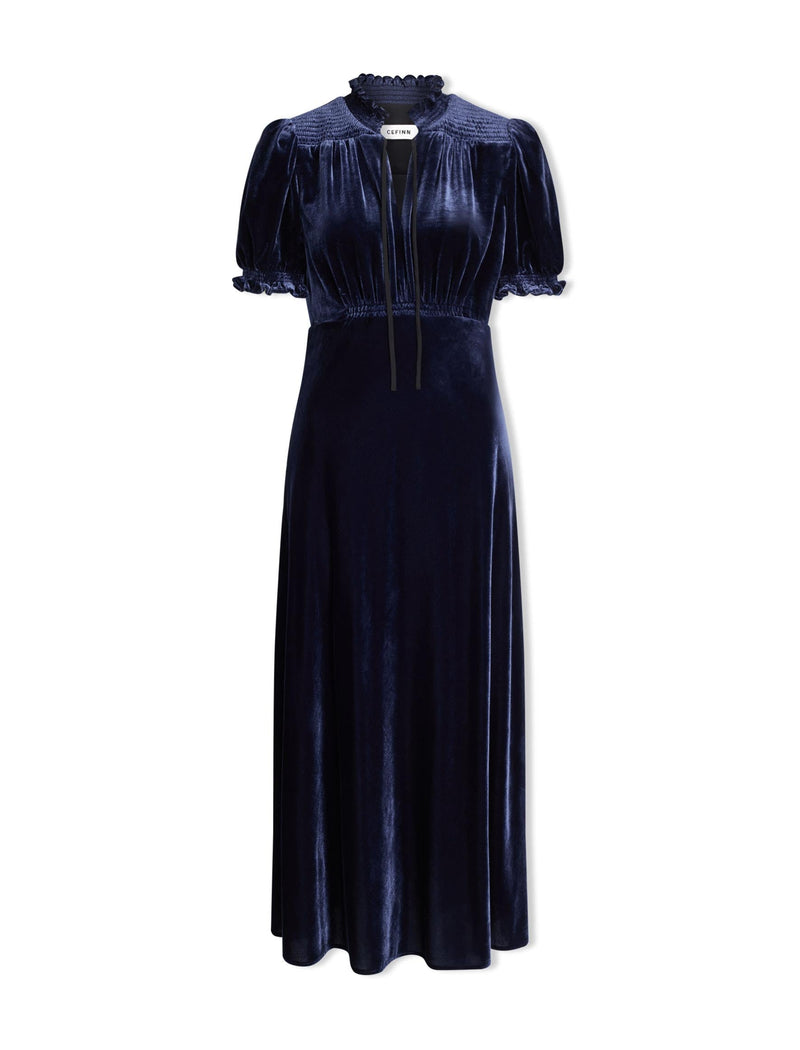 Irina Bias Cut Velvet Maxi Dress - Navy