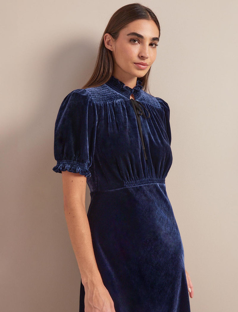 Irina Bias Cut Velvet Maxi Dress - Navy