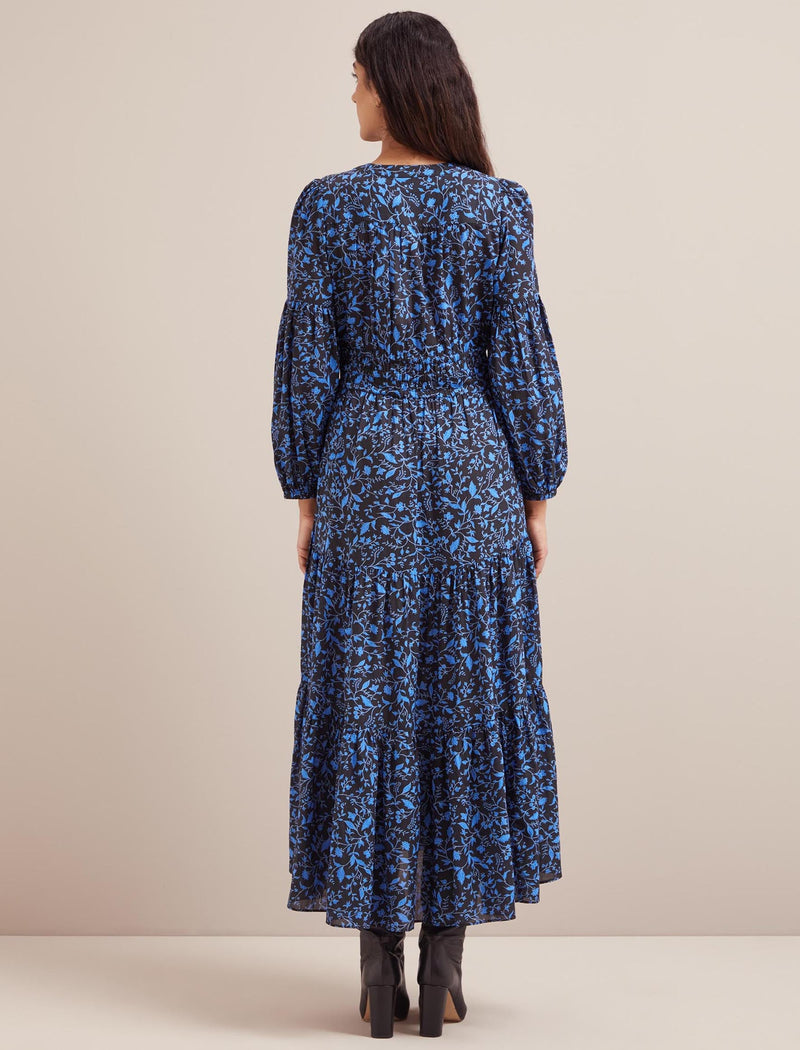 Marianne Cotton Maxi Dress - Blue Trailing Bramble Print