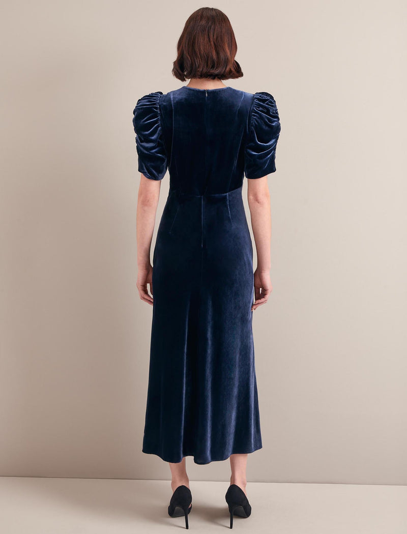 Ophelia Bias Cut Velvet Maxi Dress - Navy