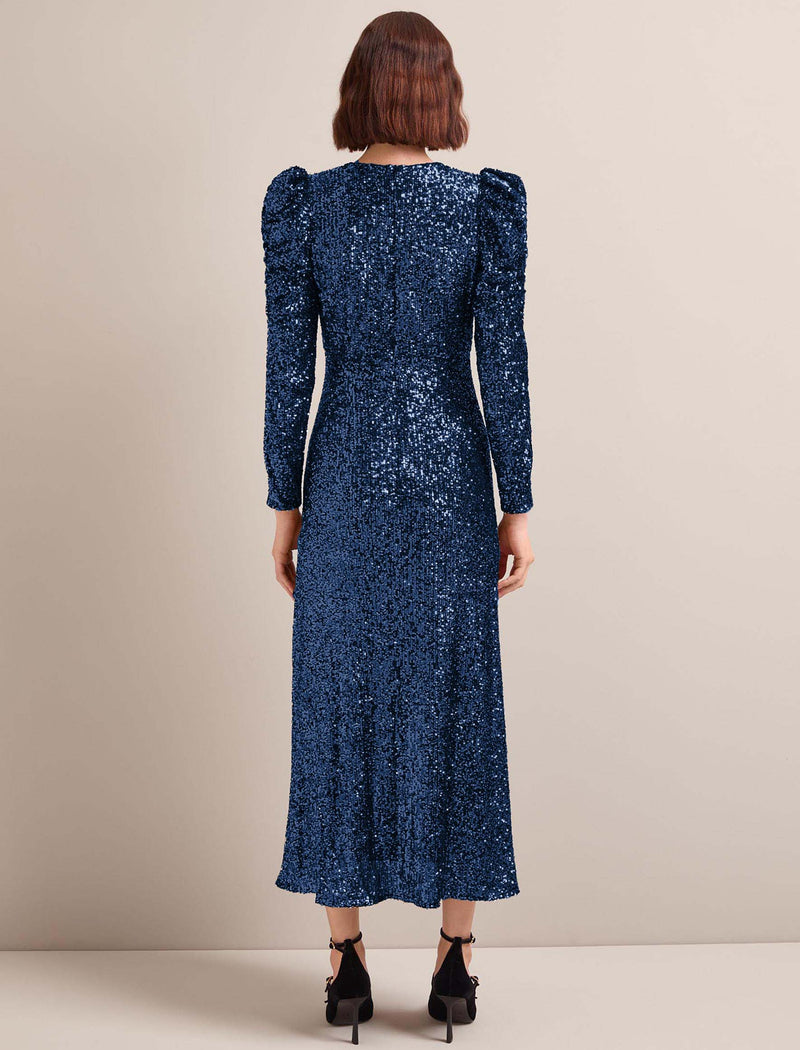 Ophelia Bias Cut Sequin Maxi Dress - Navy