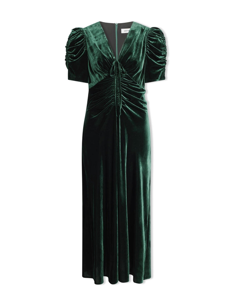 Ophelia Bias Cut Velvet Maxi Dress - Dark Green