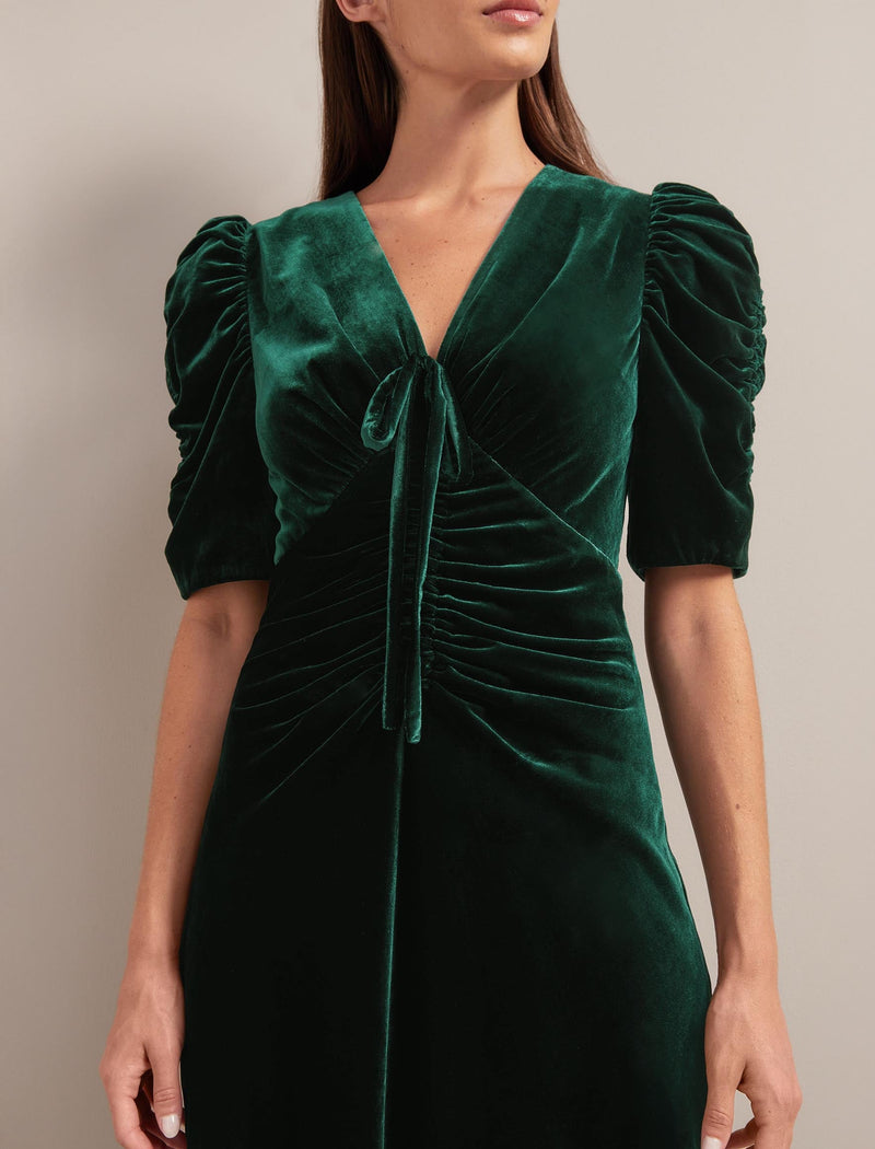 Ophelia Bias Cut Velvet Maxi Dress - Dark Green