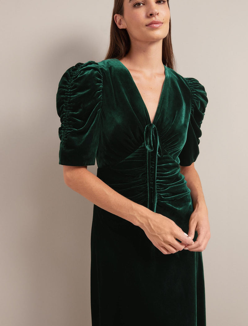 Ophelia Bias Cut Velvet Maxi Dress - Dark Green