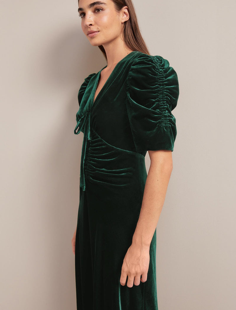 Ophelia Bias Cut Velvet Maxi Dress - Dark Green