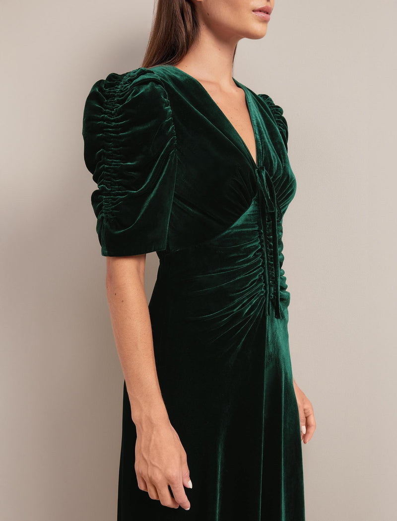 Ophelia Bias Cut Velvet Maxi Dress - Dark Green