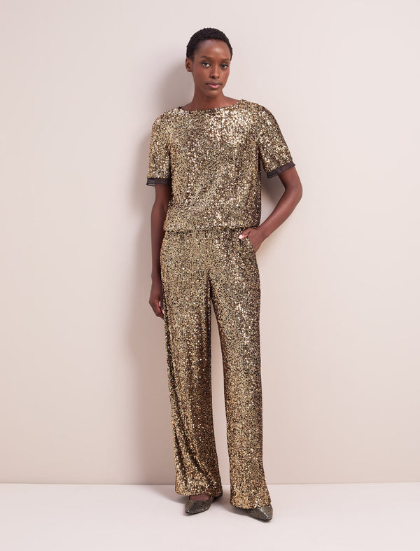 Hester Sequin Jumpsuit - Gold