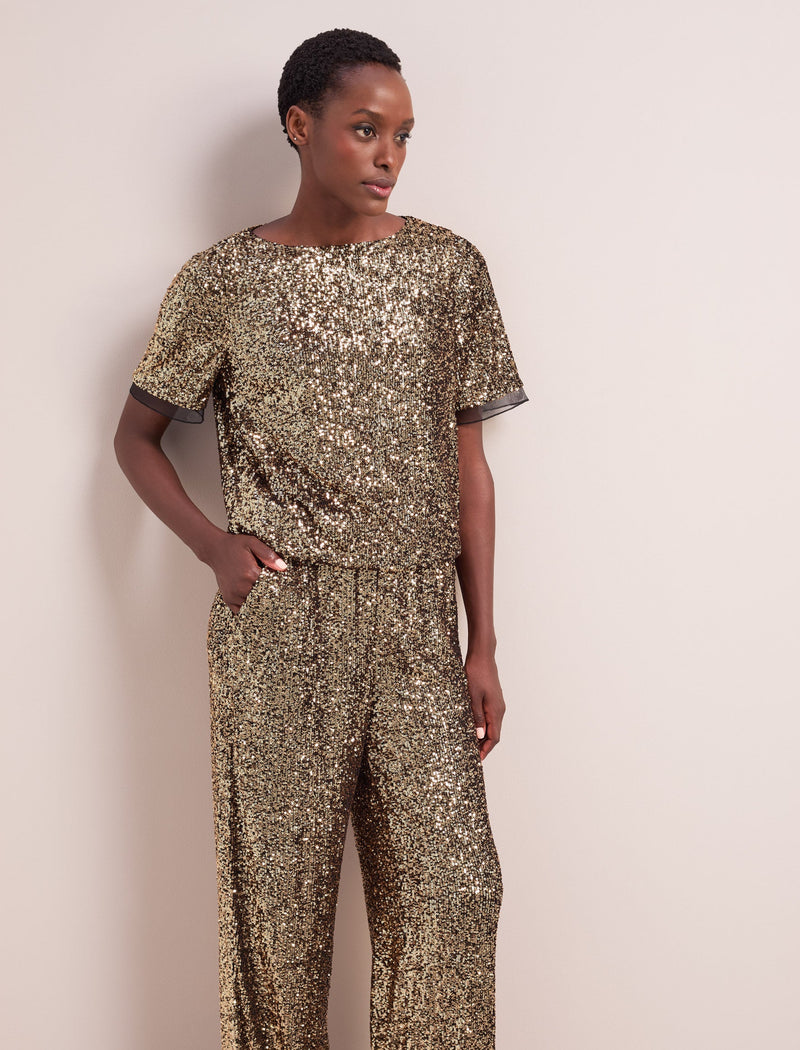 Hester Sequin Jumpsuit - Gold