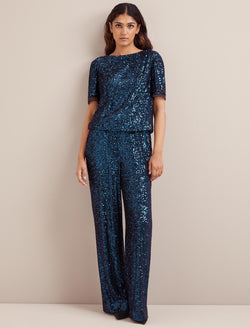 Hester Sequin Jumpsuit - Navy