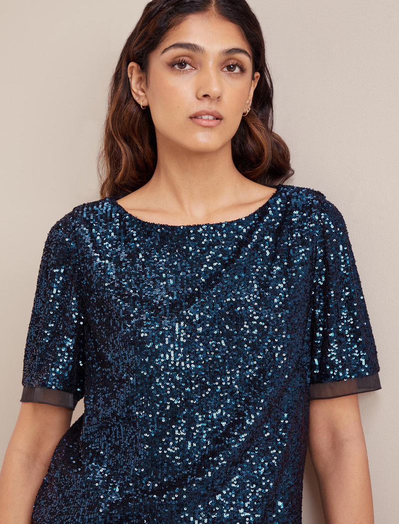 Hester Sequin Jumpsuit - Navy