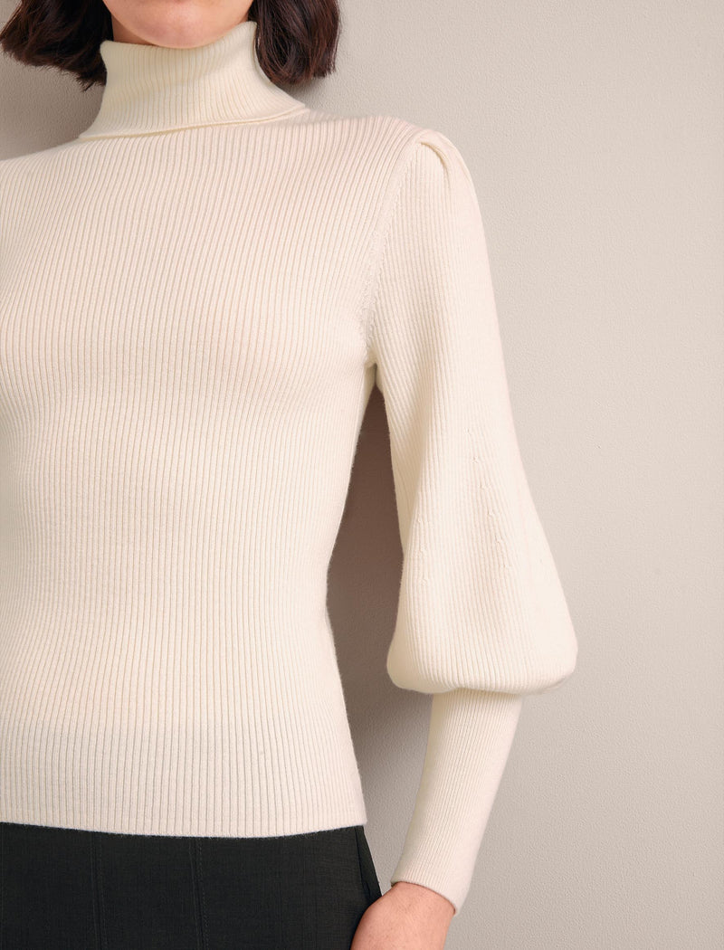 Eva Wool Roll Neck Jumper - Cream