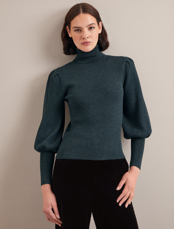 Eva Wool Roll Neck Jumper - Dark Green